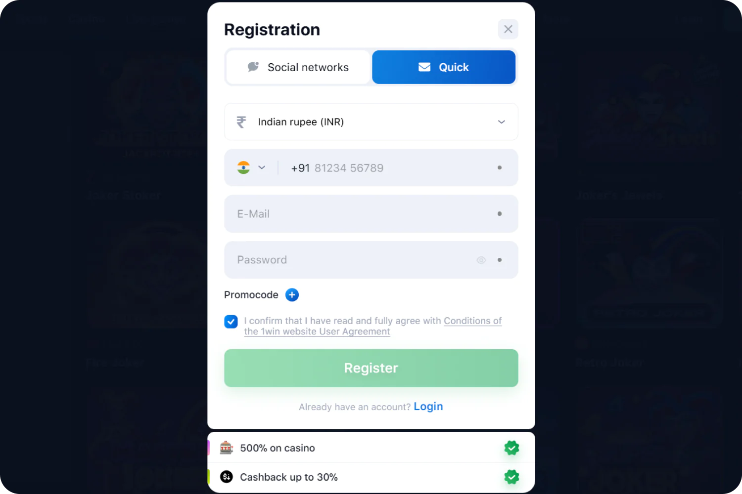 Registration page